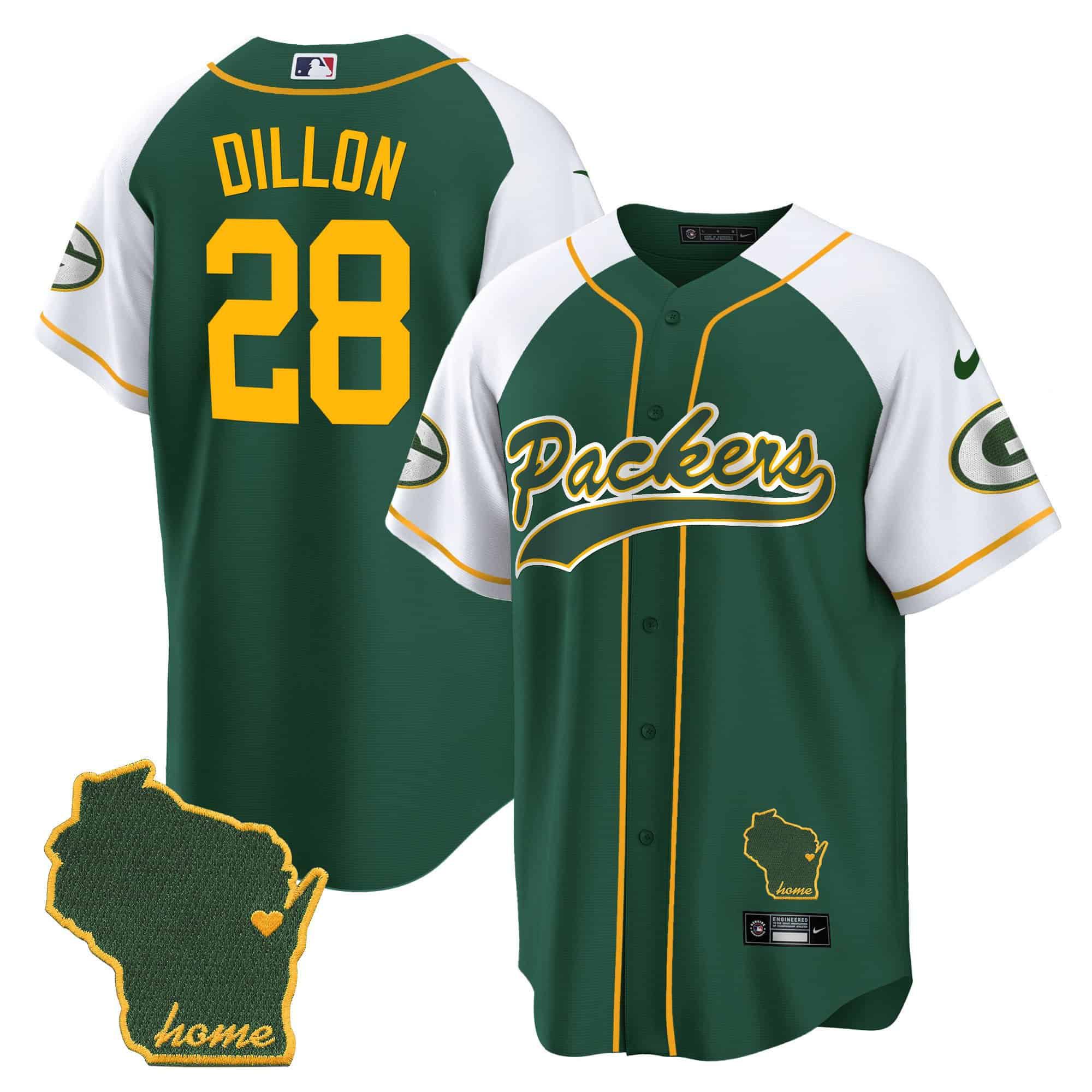 Men Green Bay Packers 28 Dillon Green 2024 Nike Home Patch Baseball NFL Jersey